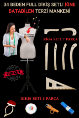 Riga ve Dikiş Setli Yatay ve Dikey İğne Batabilen Terzi Mankeni