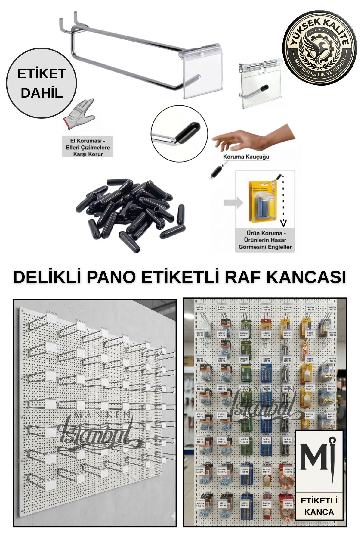 Koruma Kauçuklu Etiketli Delikli Pano Kancası Galvaniz