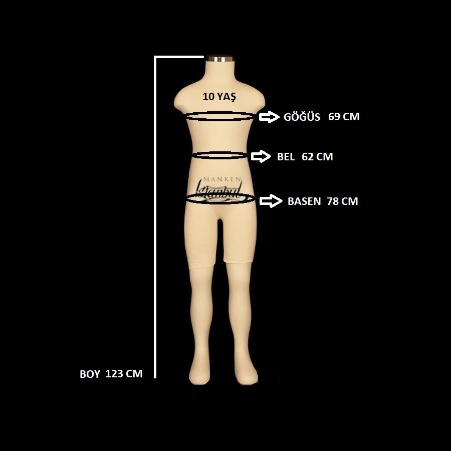Atölye Tam Boy Profesyonel Ölçü Çocuk Prova Mankeni 10 YAŞ