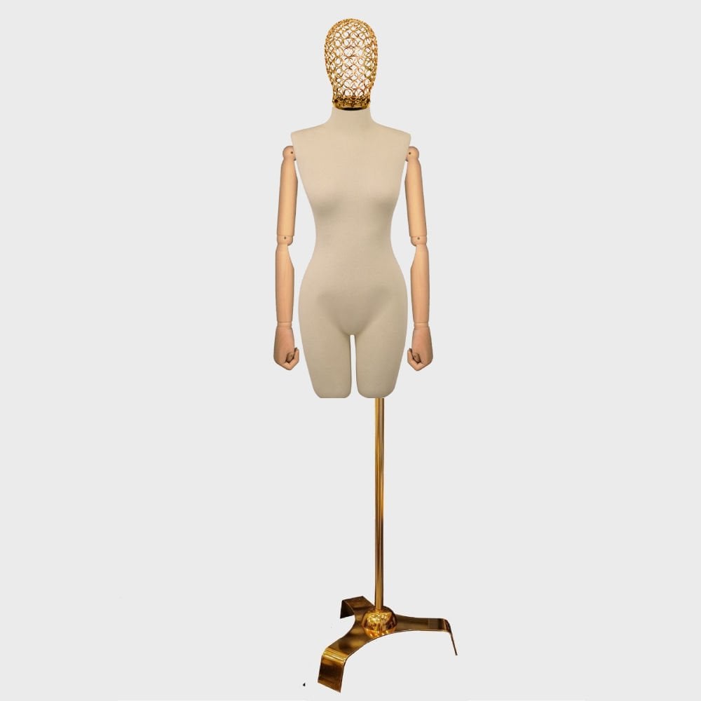 Gold Ayak Ve Tel Kafalı Ahşap Kukla Kollu Terzi Mankeni Vitrin Mankeni