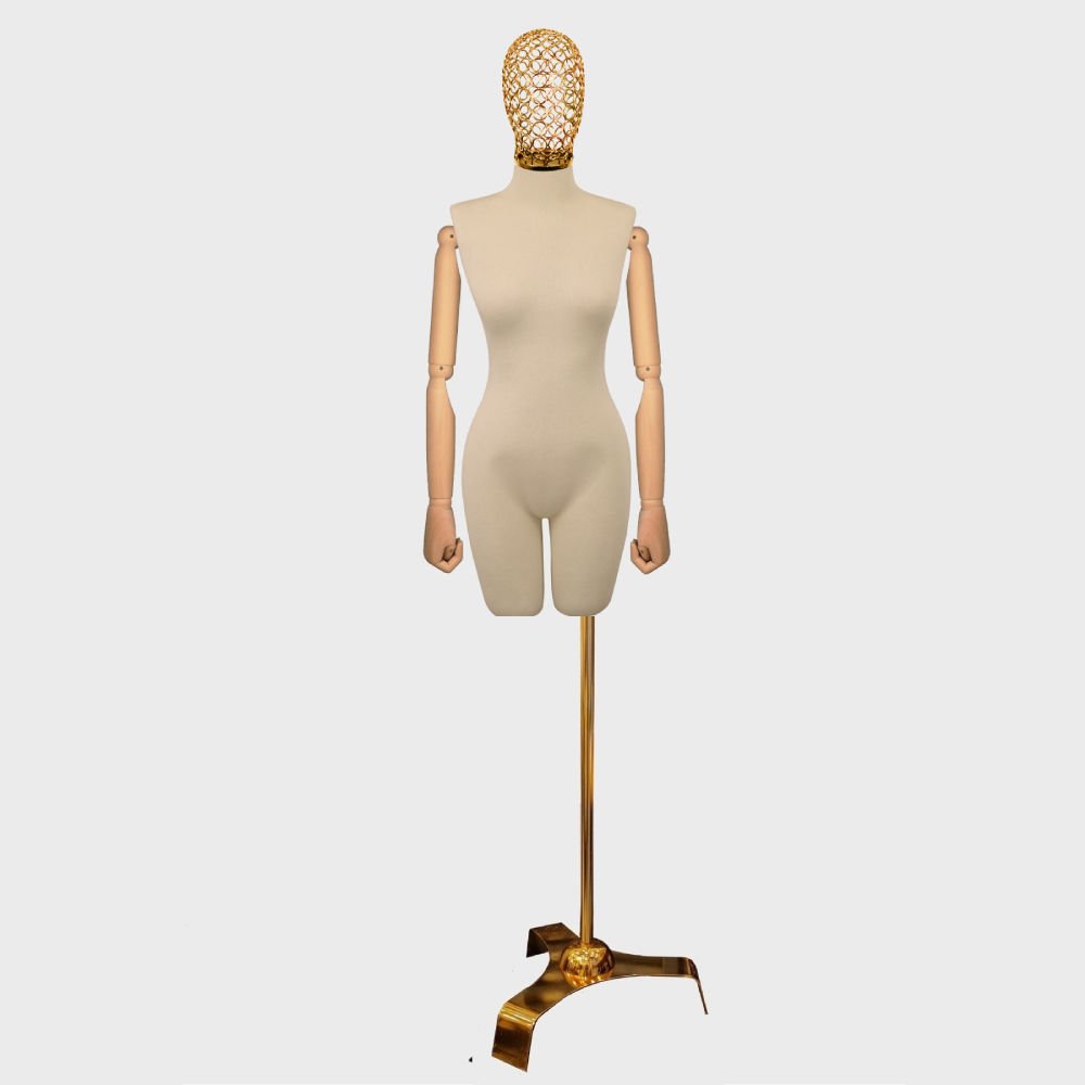 Gold Ayak - Tel Kafalı Ahşap Kollu Terzi Vitrin Mankeni