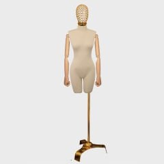 Gold Ayak Ve Tel Kafalı Ahşap Kukla Kollu Terzi Mankeni Vitrin Mankeni