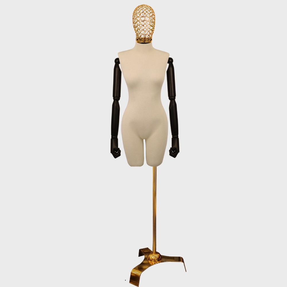 Gold Ayak - Tel Kafalı Ahşap Kollu Terzi Vitrin Mankeni