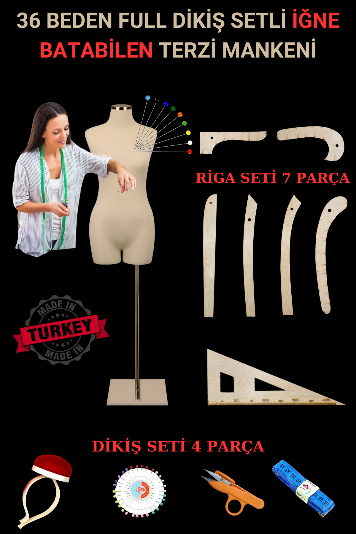 36 Beden Riga ve Dikiş Setli İğne Batabilen Terzi Mankeni