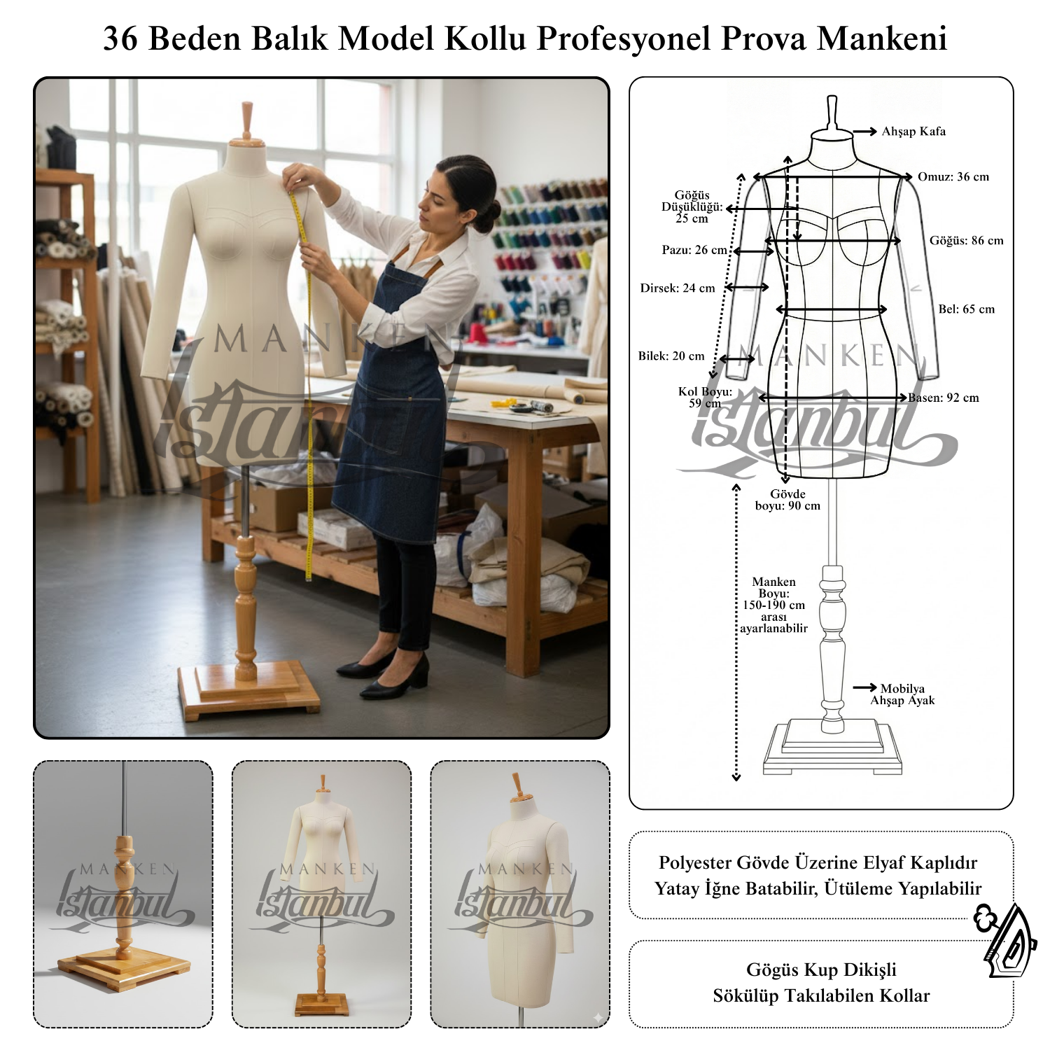 Profesyonel  kollu terzi mankeni, prova mankeni