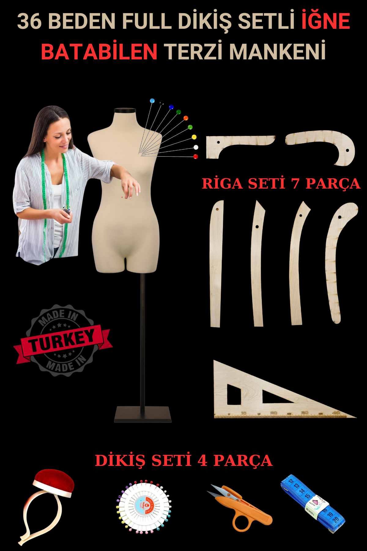 36 Beden Riga ve Dikiş Setli İğne Batabilen Terzi Mankeni