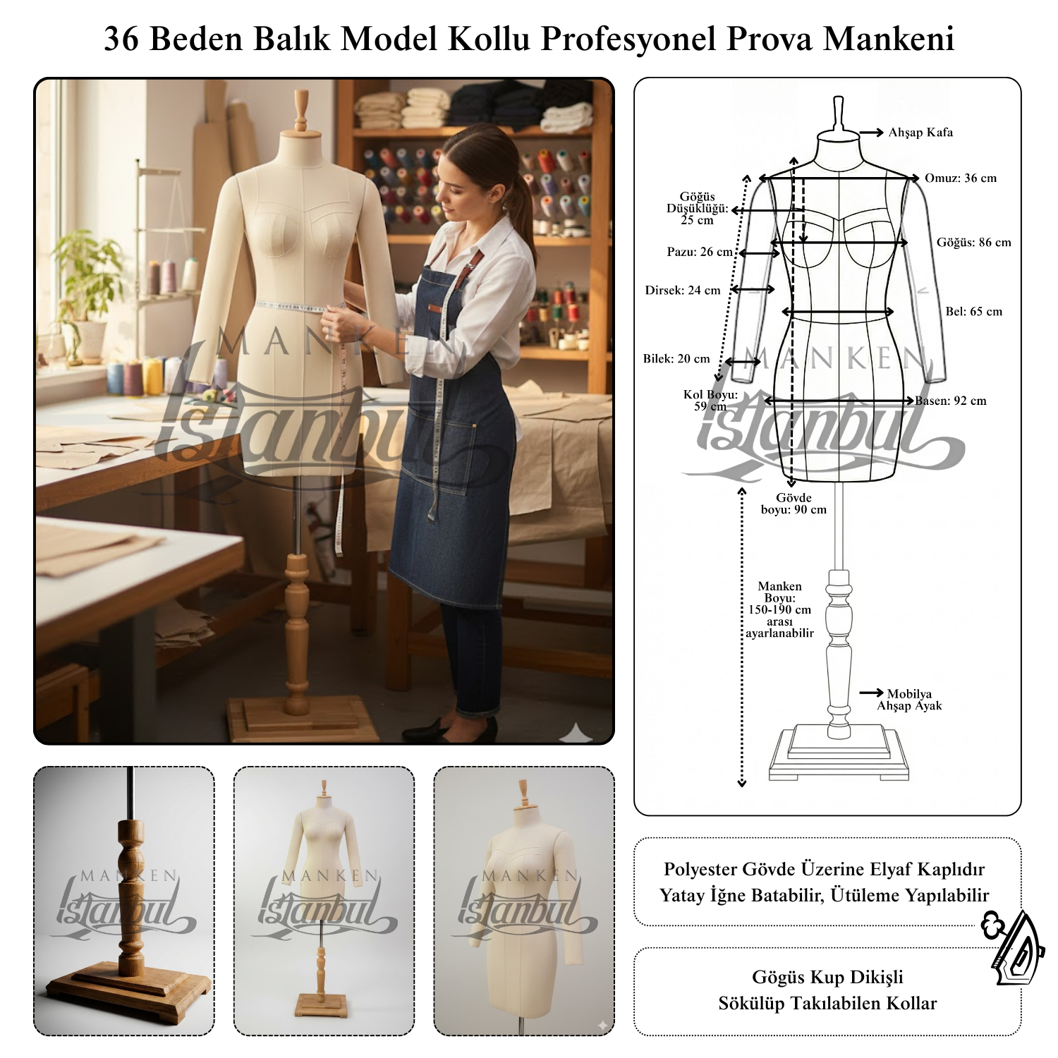 Profesyonel  kollu terzi mankeni, prova mankeni