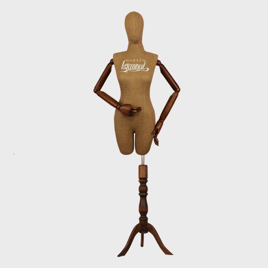 Bayan Ahşap Kollu Lüks Ayaklı Terzi Mankeni Vitrin Mankeni 36 beden