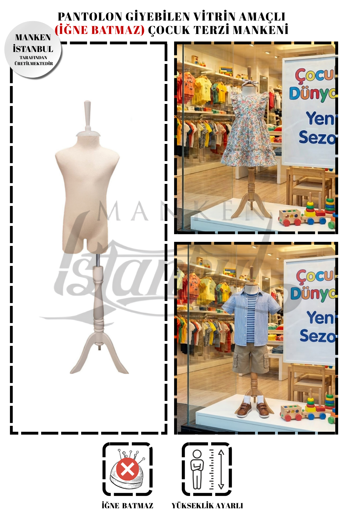 Çocuk Pantolon Giyebilen Terzi Mankeni Vitrin Mankeni