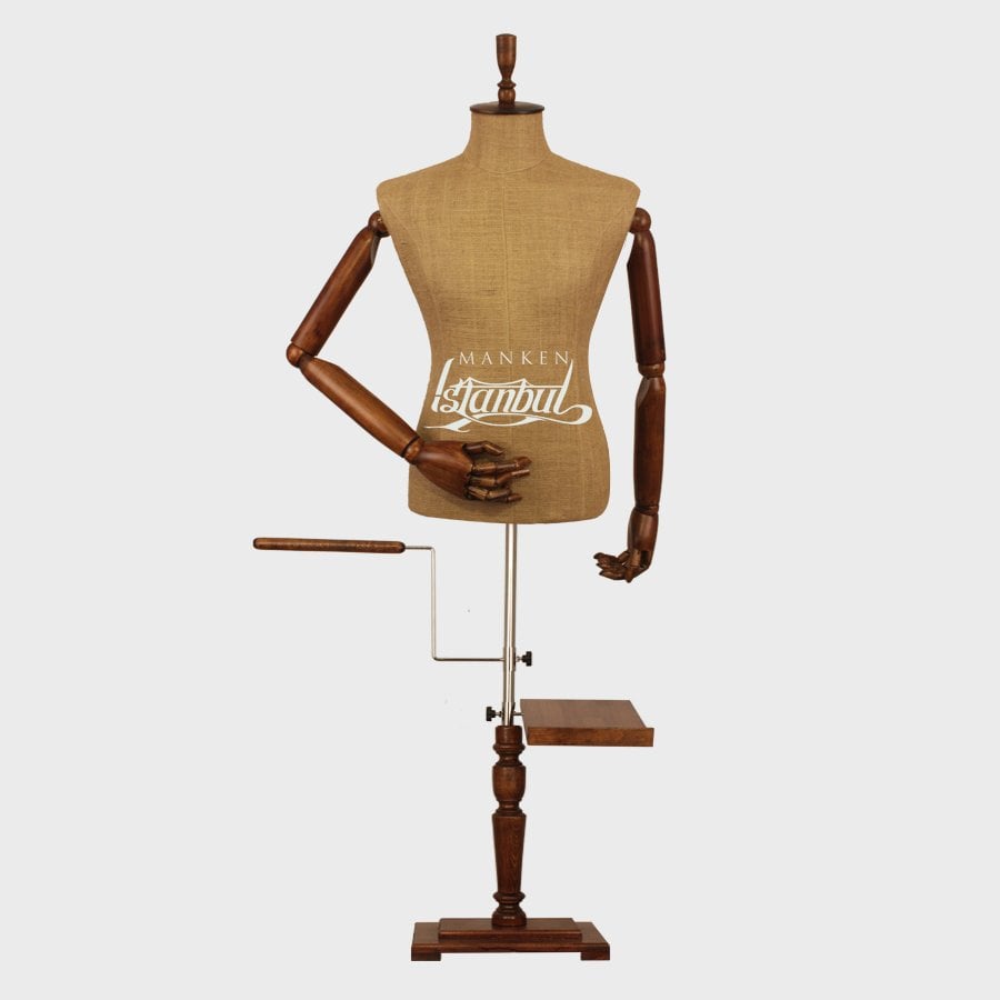 Erkek Jüt Kumaşlı Erkek Ahşap Kollu Terzi Mankeni Vitrin Mankeni