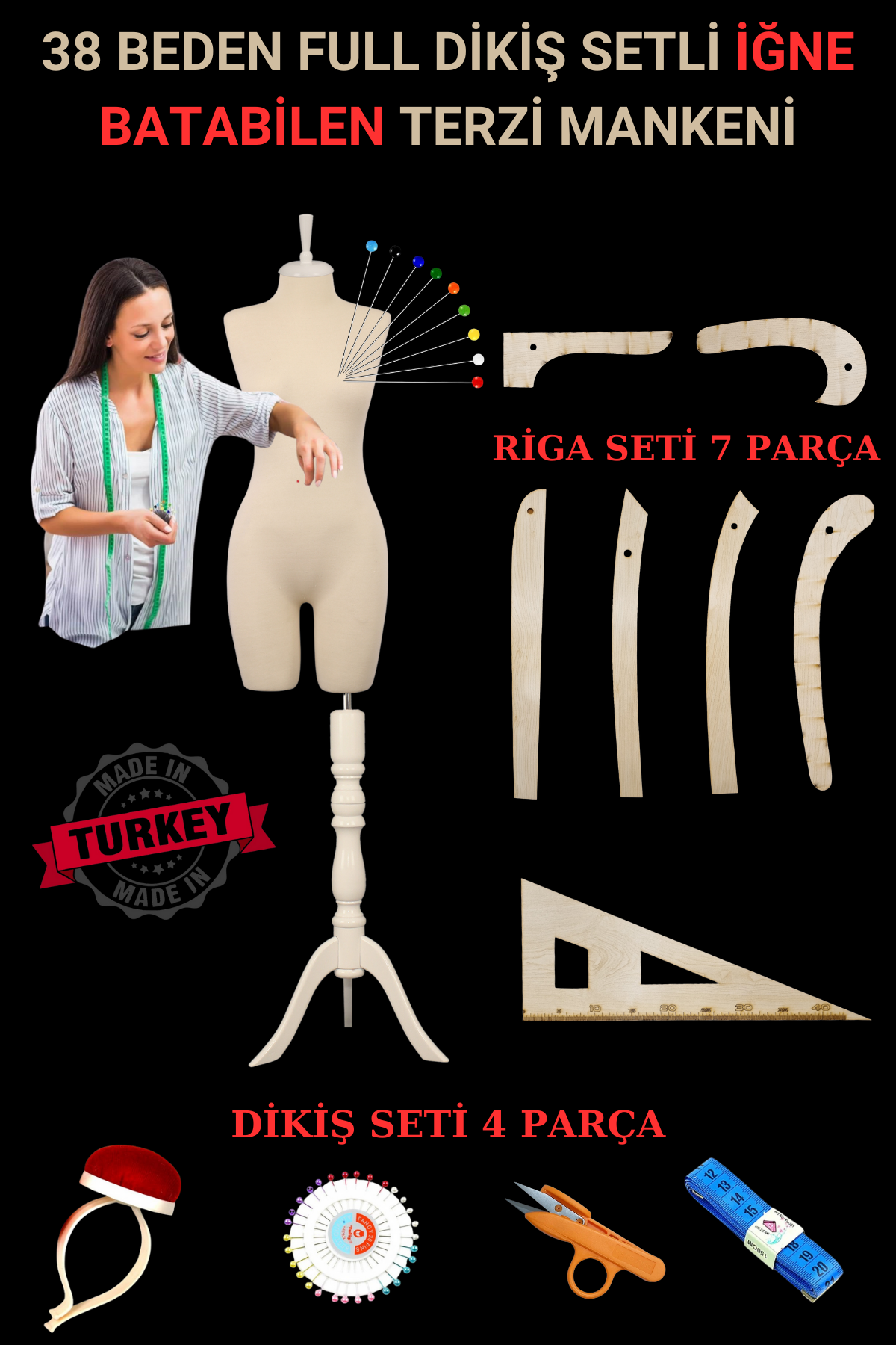 38 Beden Riga ve Dikiş Setli İğne Batabilen Terzi Mankeni