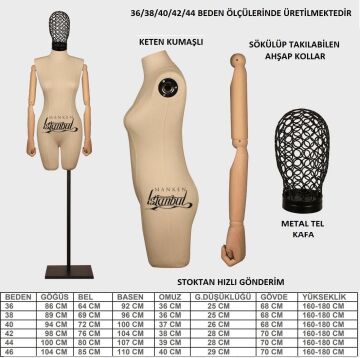 Keten Kumaş Tel Kafa Paçalı Terzi Mankeni Vitrin Mankeni 38 beden