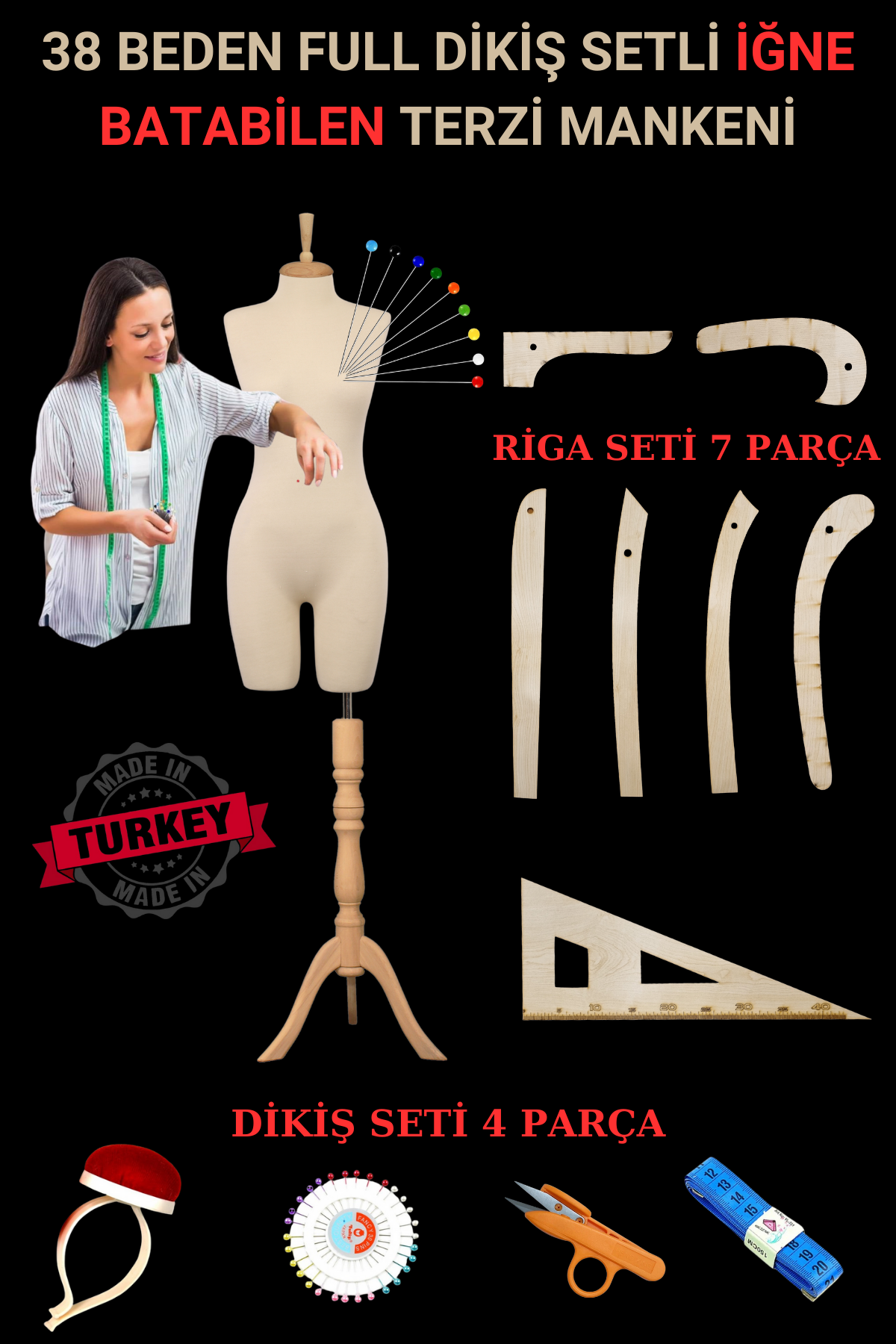 38 Beden Riga ve Dikiş Setli İğne Batabilen Terzi Mankeni