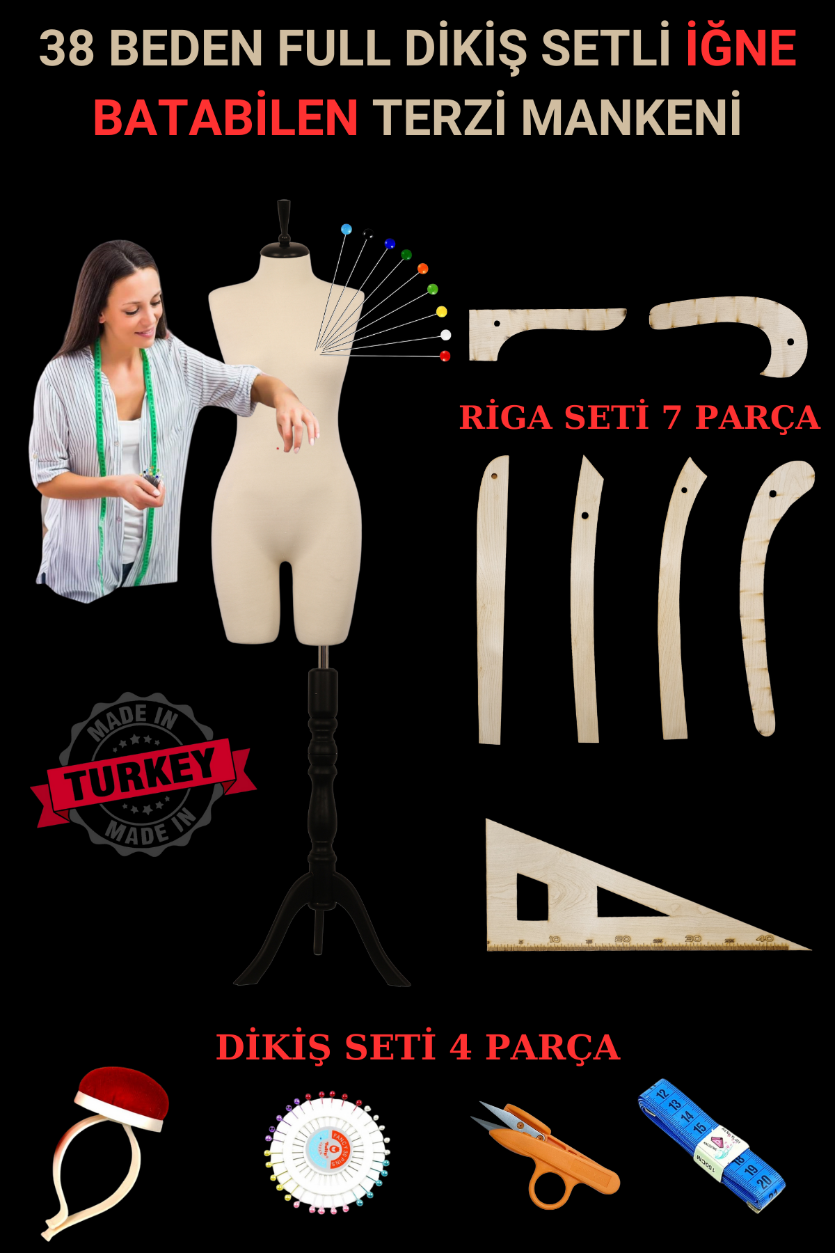 38 Beden Riga ve Dikiş Setli İğne Batabilen Terzi Mankeni