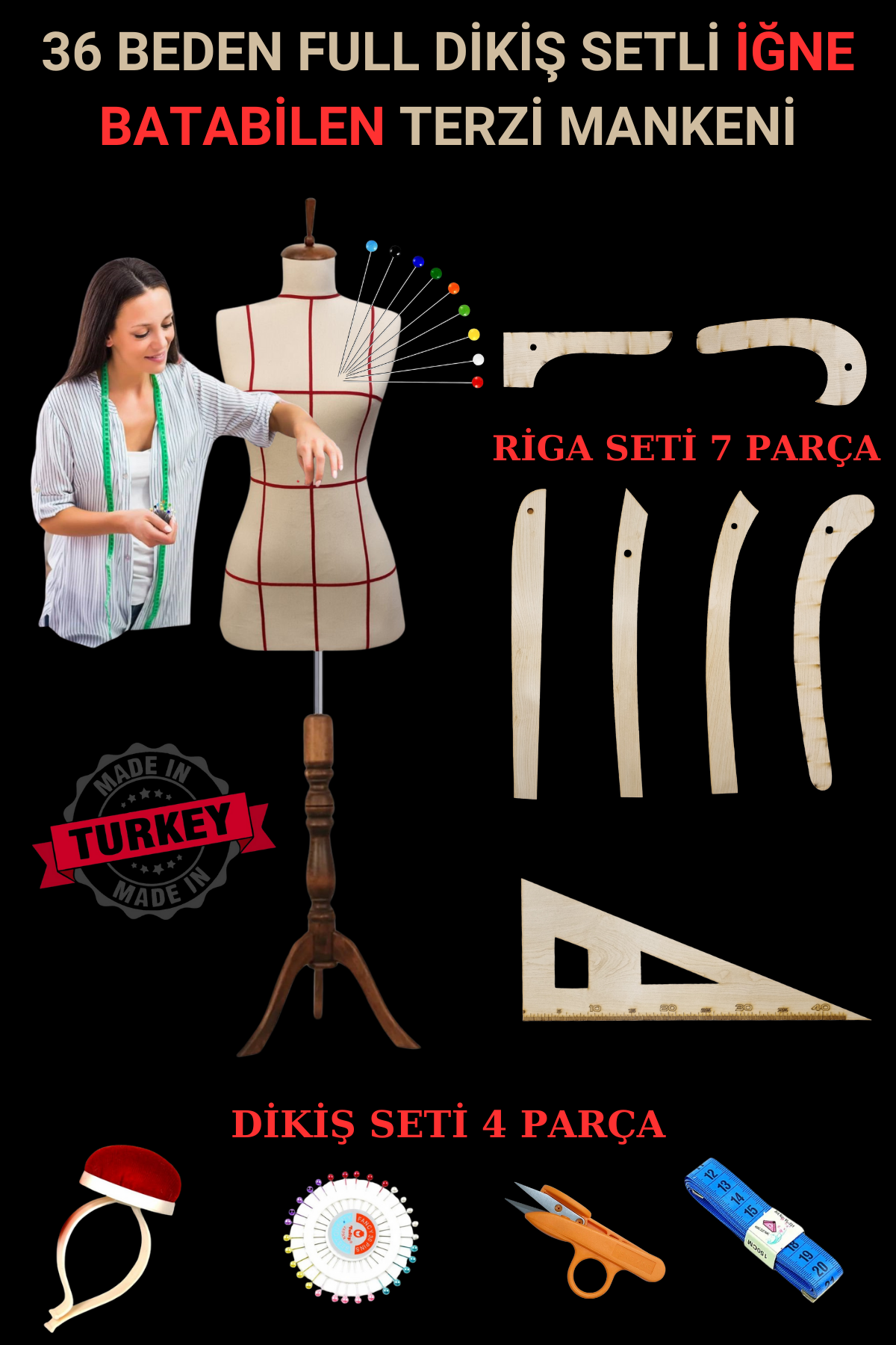 Riga - Dikiş Setli Sünger Terzi Mankeni Prova Mankeni