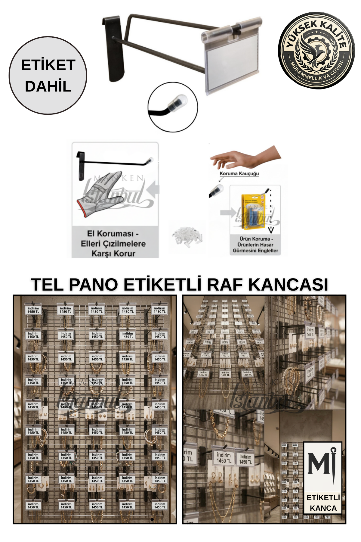 Koruma Kauçuklu Etiketli Tel Pano Kancası Siyah