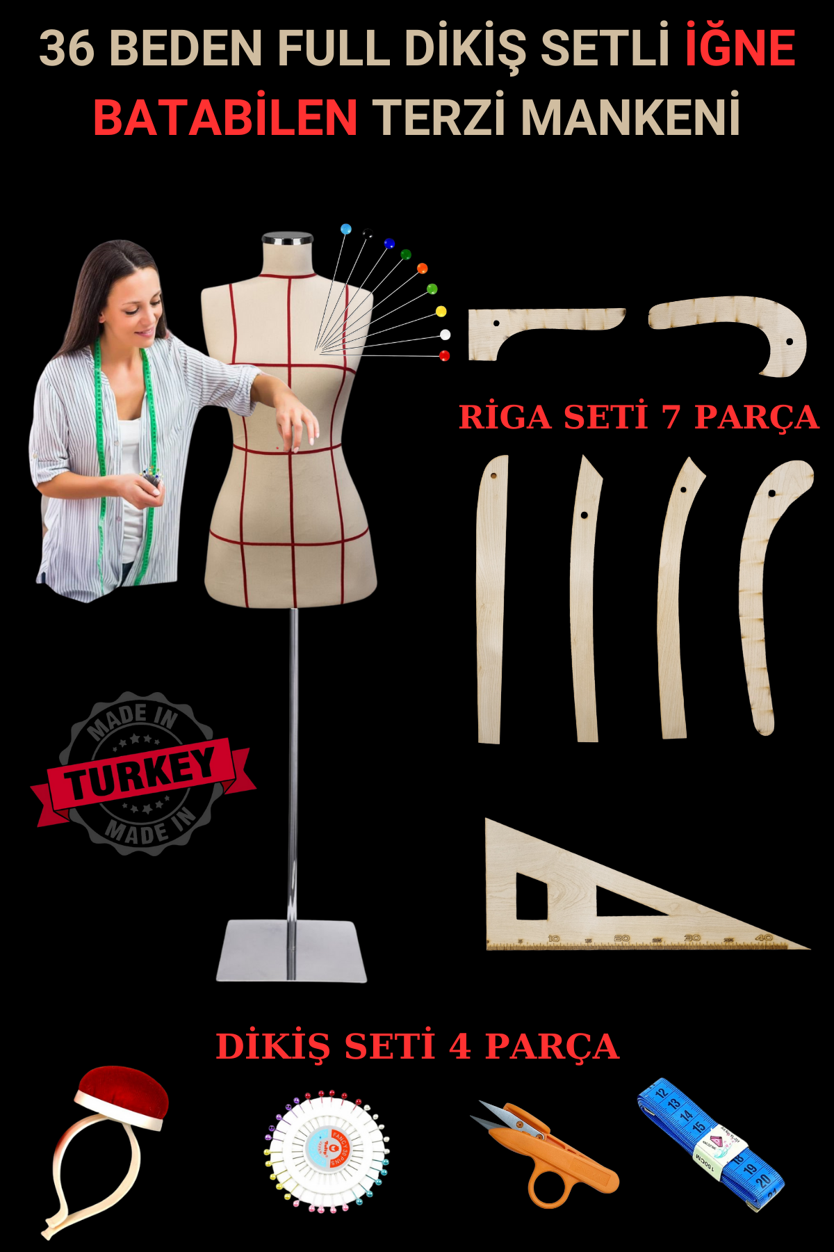 Riga - Dikiş Setli Sünger Terzi Mankeni Prova Mankeni