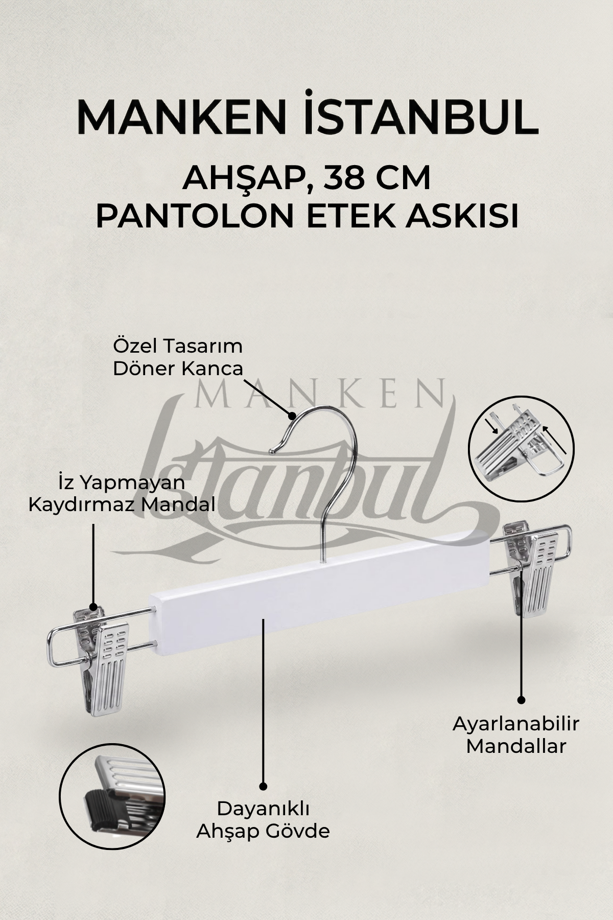 Delüks 10 Adet Beyaz Ahşap Pantolon Askısı Etek Askısı Kıyafet Askısı