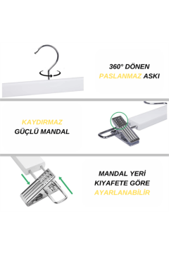 Delüks 10 Adet Beyaz Ahşap Pantolon Askısı Etek Askısı Kıyafet Askısı