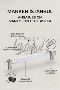 Delüks 10 Adet Beyaz Ahşap Pantolon Askısı Etek Askısı Kıyafet Askısı