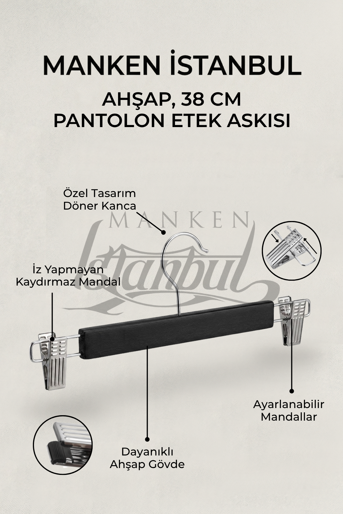 Delüks 10 Adet Beyaz Ahşap Pantolon Askısı Etek Askısı Kıyafet Askısı